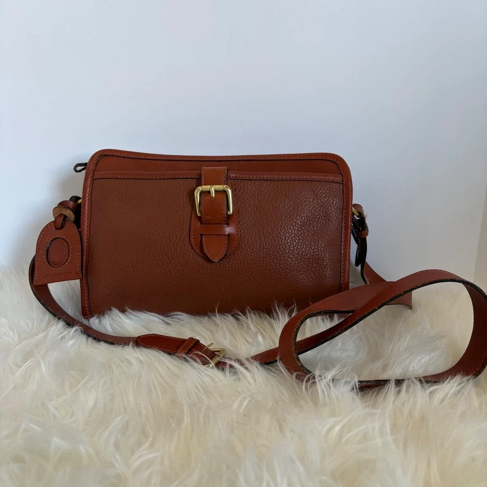 Liz Claiborne Vintage Brown Pebble Leather Crossbody Messenger Camera Bag